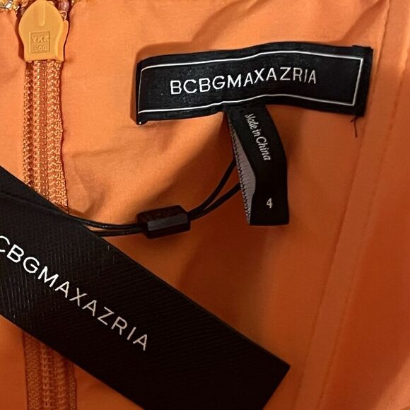 BCBGMAXAZRIA Womens Size 4 Orange Strapless Ruched Mini Cocktail Party Dress New - Picture 4 of 4
